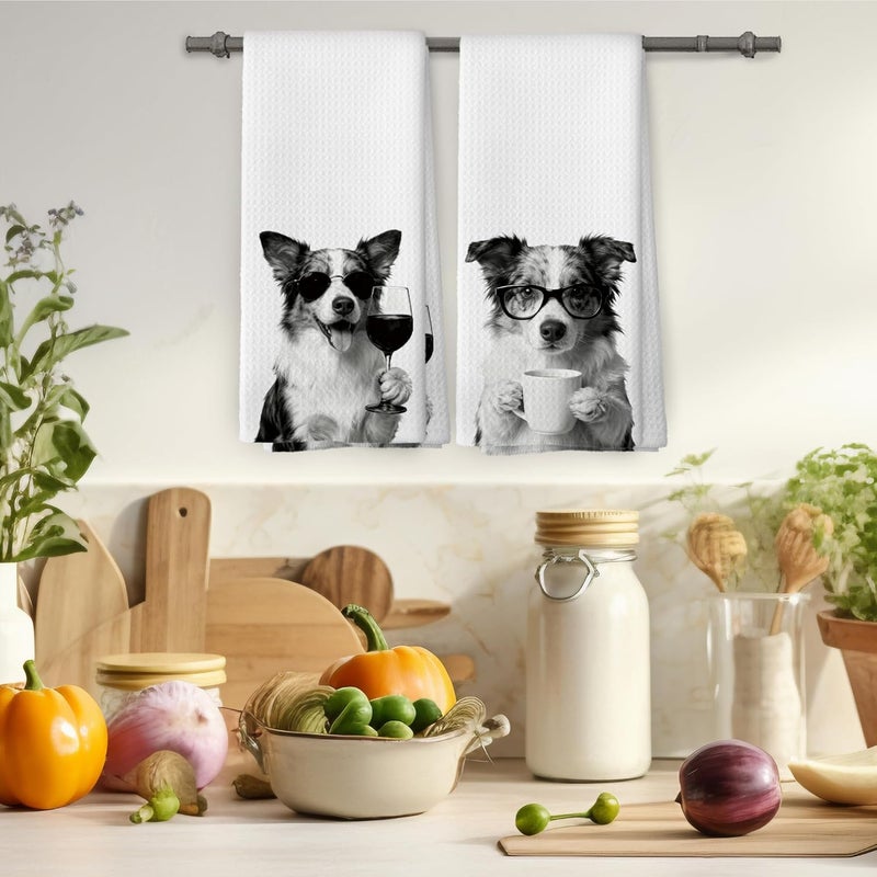 Mcehtle Funny Australian Shepherd Kitchen Towels Set of 2, Funny Dog Kitchen Accessories, Coffee Wine Station Decor, Dog Chef Gift Hand Towel, Dining Room Decorative Tea Towel Dish Towels 16x24 Inch - Image 4